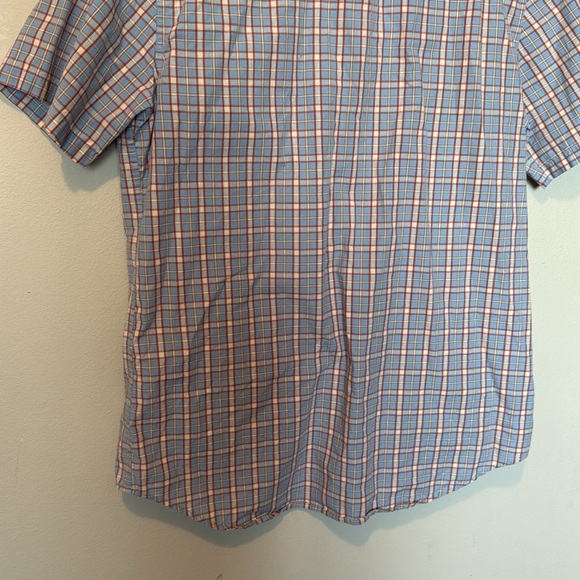 Quiksilver Shortsleeve Plaid Blue Button Up Mens XL Tropical Pocket Surfing EUC - Picture 8 of 11